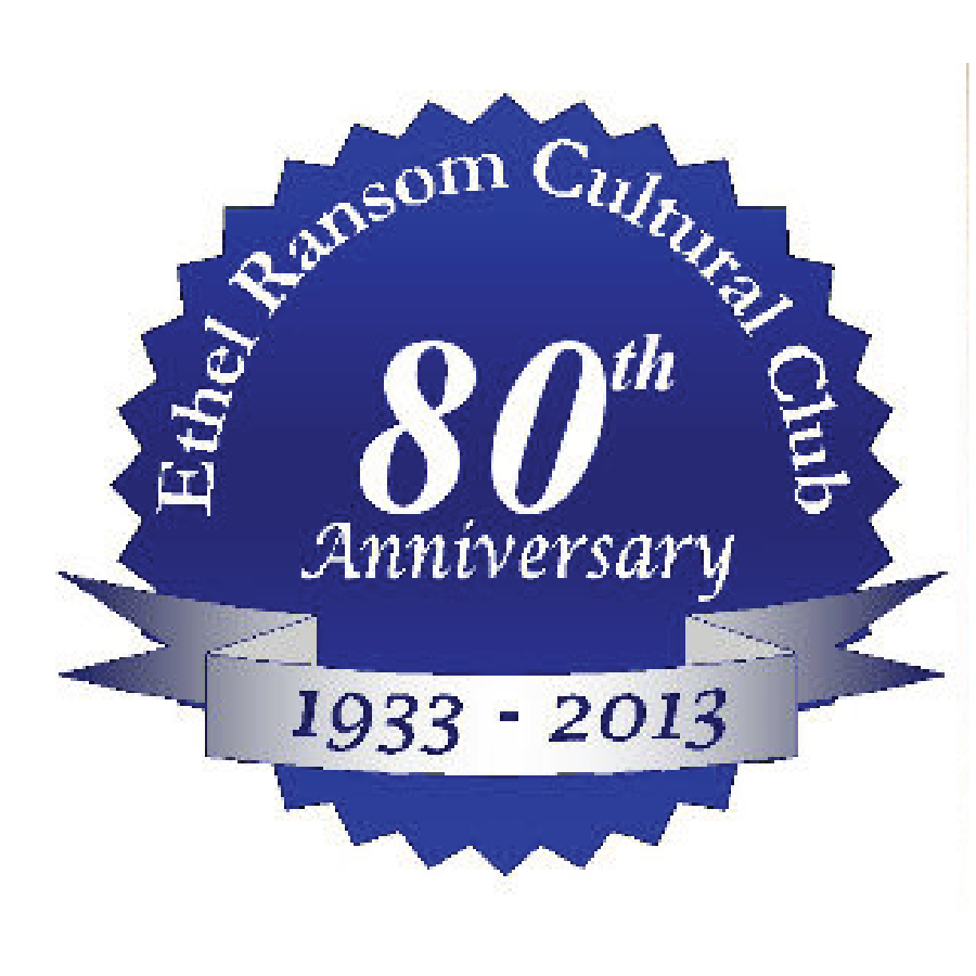 Ethel Ransom Cultural Club Logo: This logo celebrates the 80th anniversary of the Ethel Ransom Cultural Club. It features a blue ribbon-like badge with "80th Anniversary" at the top and "1933 - 2013" on a ribbon at the bottom. The main body of the logo is blue with the club's name in white, encircled by a jagged border.