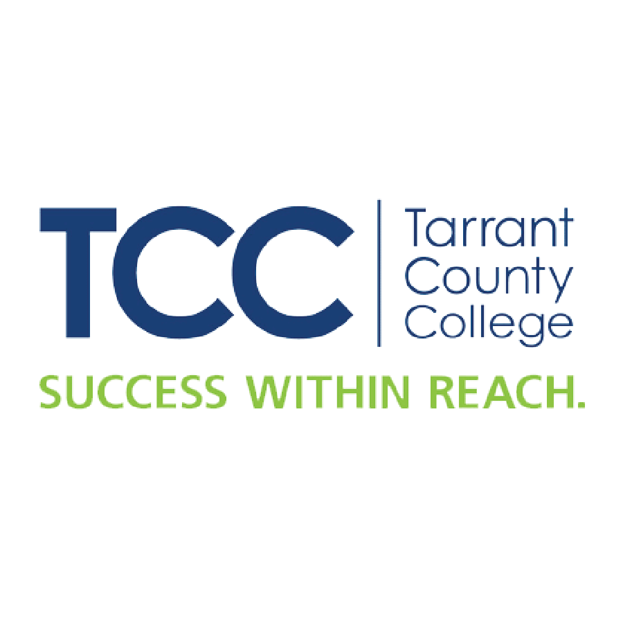 Tarrant County College Logo: The logo for Tarrant County College features "TCC" in large blue letters, with "Tarrant County College" and the slogan "Success Within Reach" underneath in green and blue, respectively.